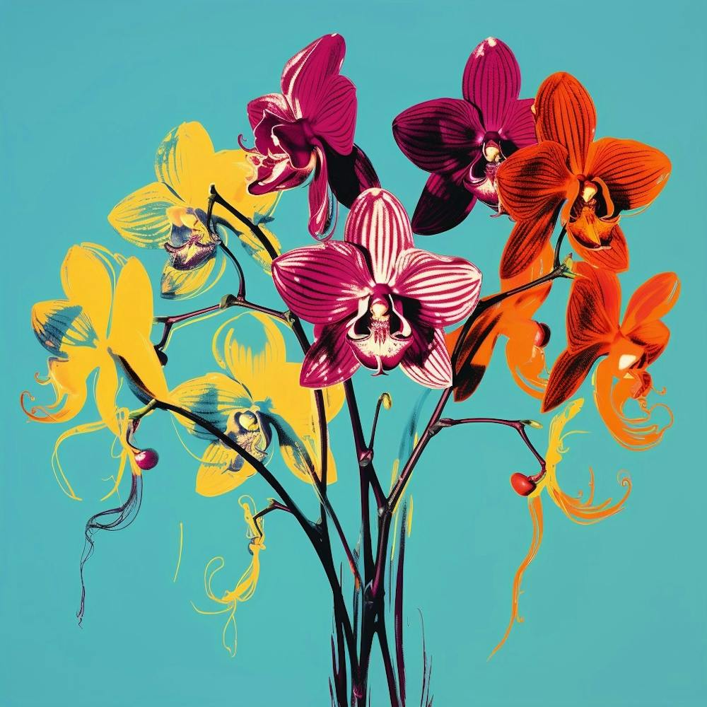 Andy Warhol Style Pop Art Flowers Monkey Orchid 2 Square