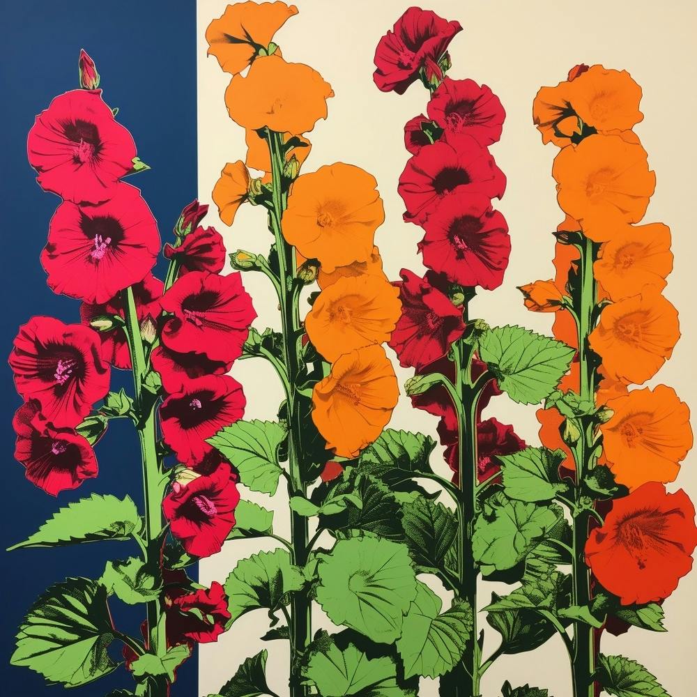 Hollyhock 1 Pop Art Illustration Square