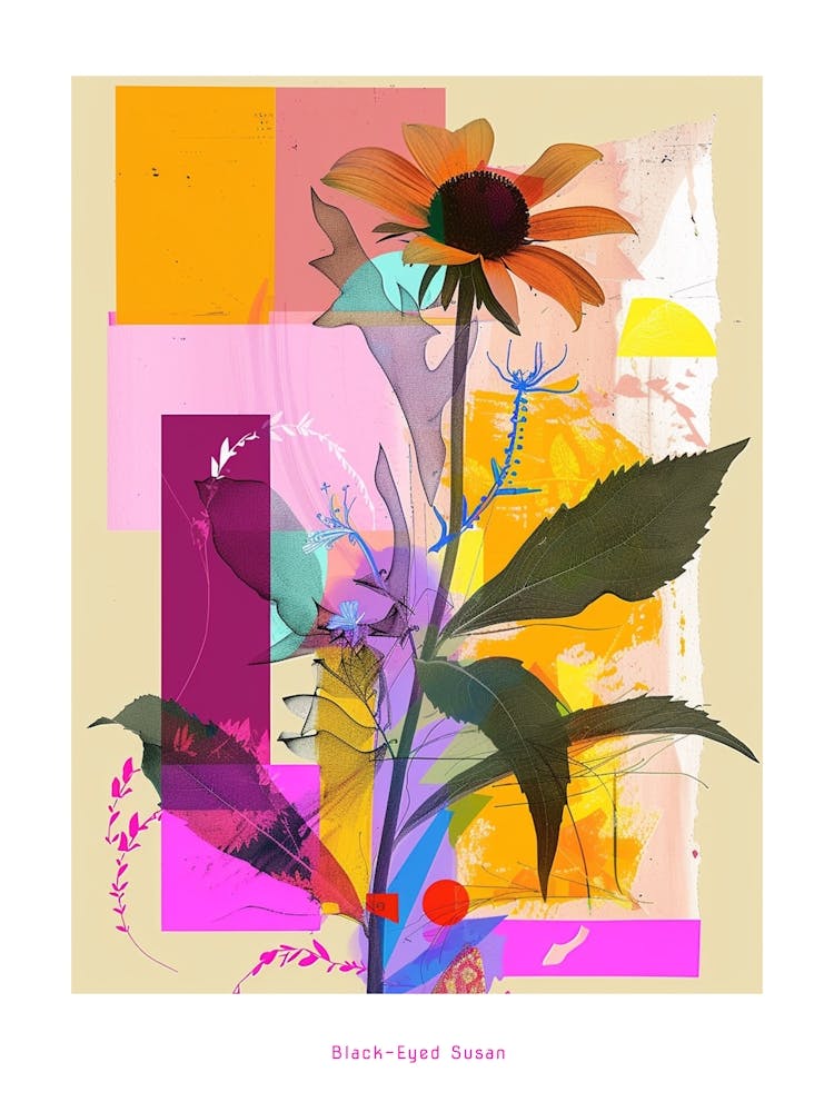 Black Eyed Susan 4 Neon Flower Collage Poster