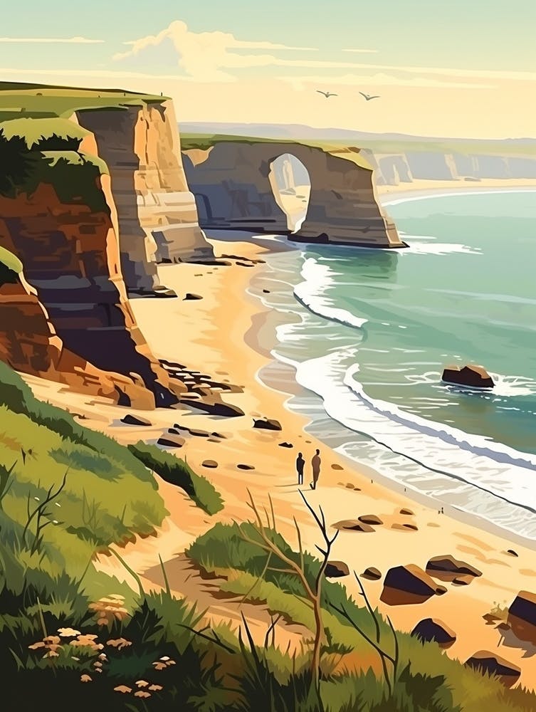 South West Coast Path England 1 Vintage Travel Illustration