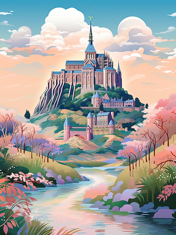 Mont Saint Michel   Normandy, France   Cute Botanical Illustration Travel 1