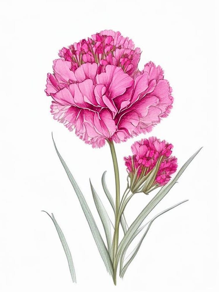 Carnation Floral Quentin Blake Inspired Illustration 2 Flower