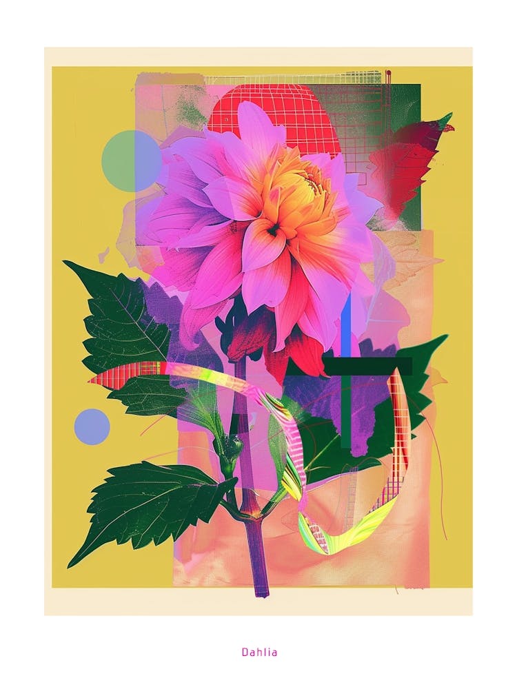 Dahlie 2 Neonblumen-Collage Poster