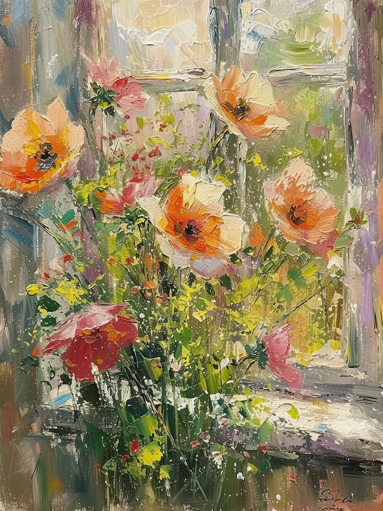 Poppy Flowers On A Cottage Window 2