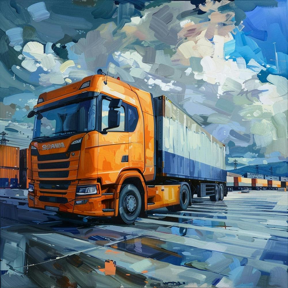 Orange LKW Logistik Ölgemälde