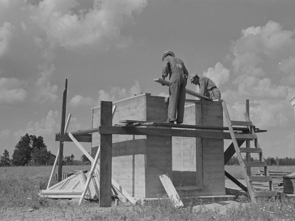 Food Storage, Forms Stripped From Walls, Bolting On Plates For Roof Construction, Southeast Missouri Farm