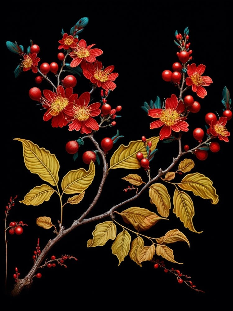 Witch Hazel 3 William Morris Style Winter Florals