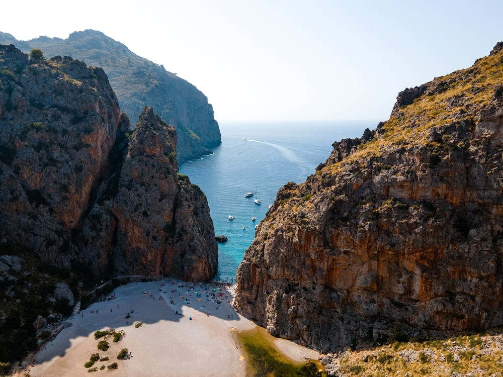 Mallorca Cliffs - Drone view over the Spanish island and most beautiful beach of the Balears