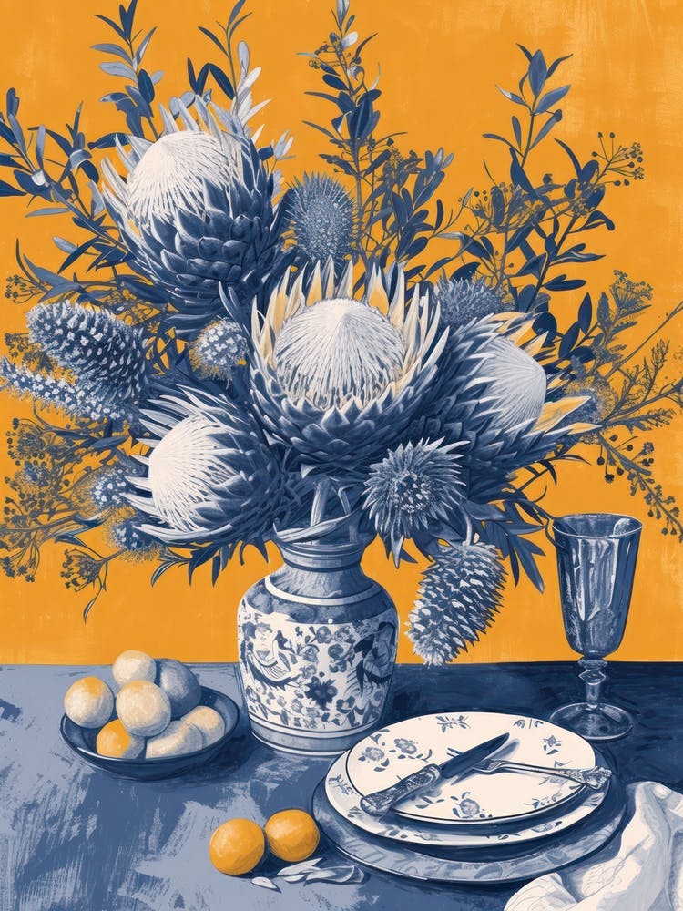 Proteas Flowers On A Table   Contemporary Illustration 4