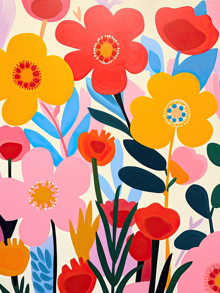 Whimsical Flower Waltz; Inspired By Henri Matisse Chromatic Blooms
