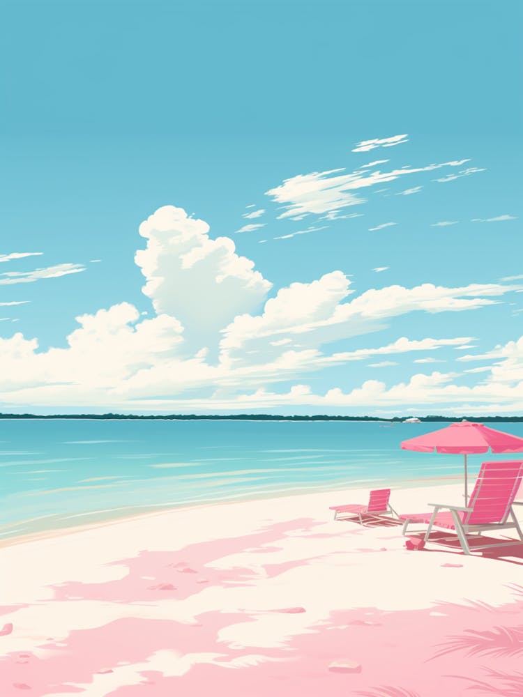 An Illustration In Pink Tones Of  Grace Bay Beach Turks And Caicos 3