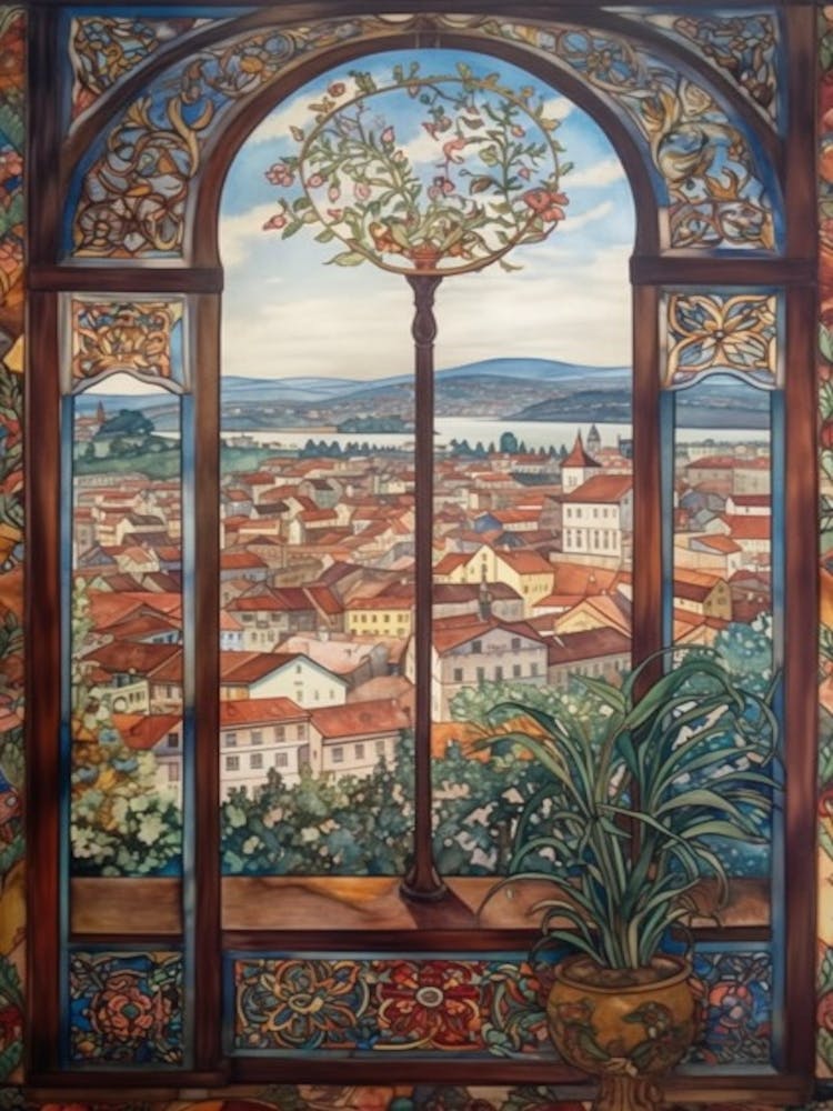 A Window View Of Prague In The Style Of Art Nouveau 4