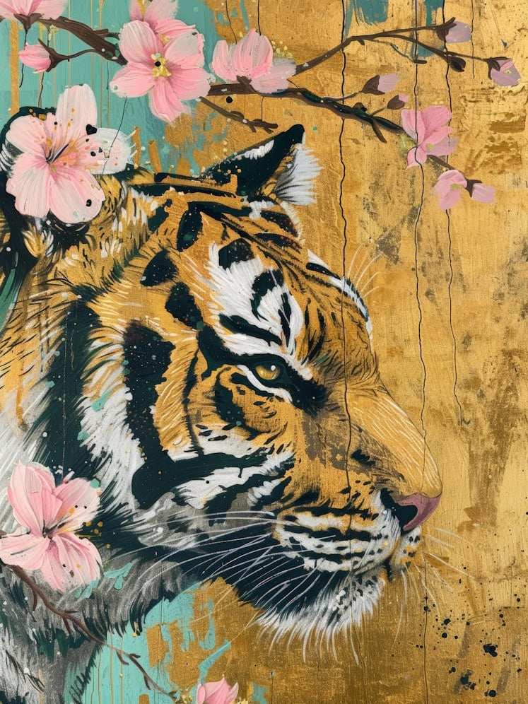 Tiger With Cherry Blossoms