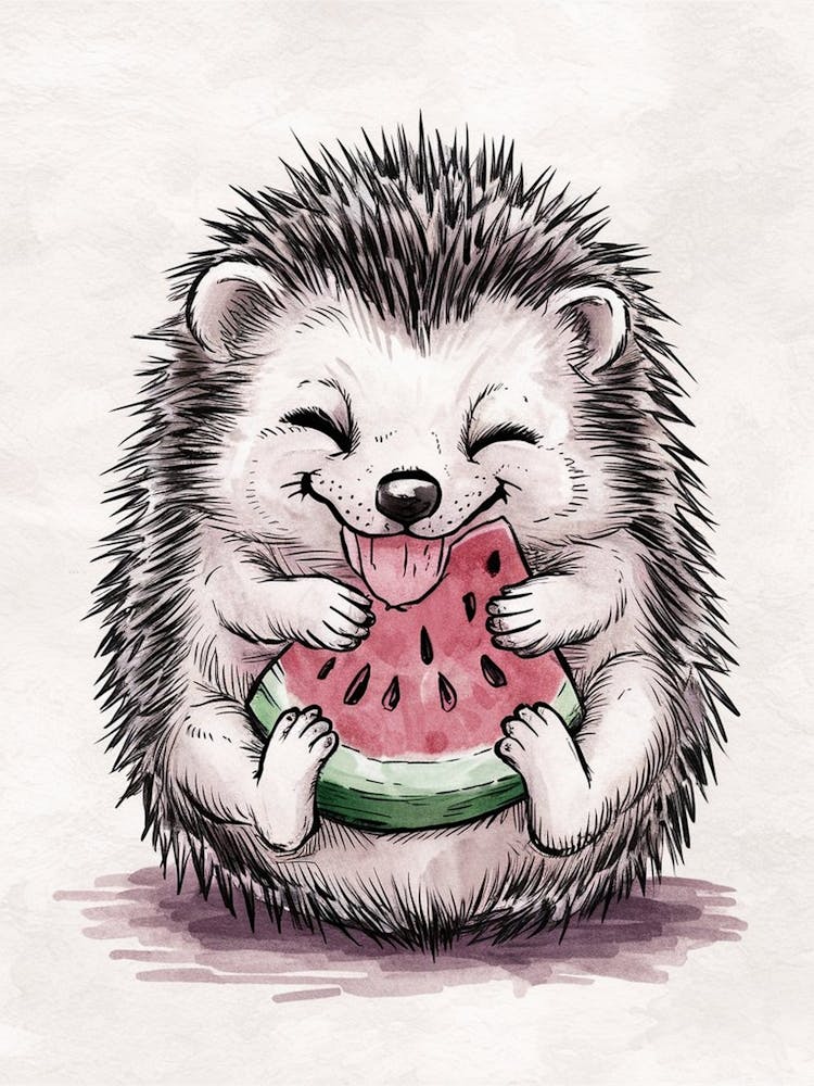 Hedgehog Eating Watermelon 1