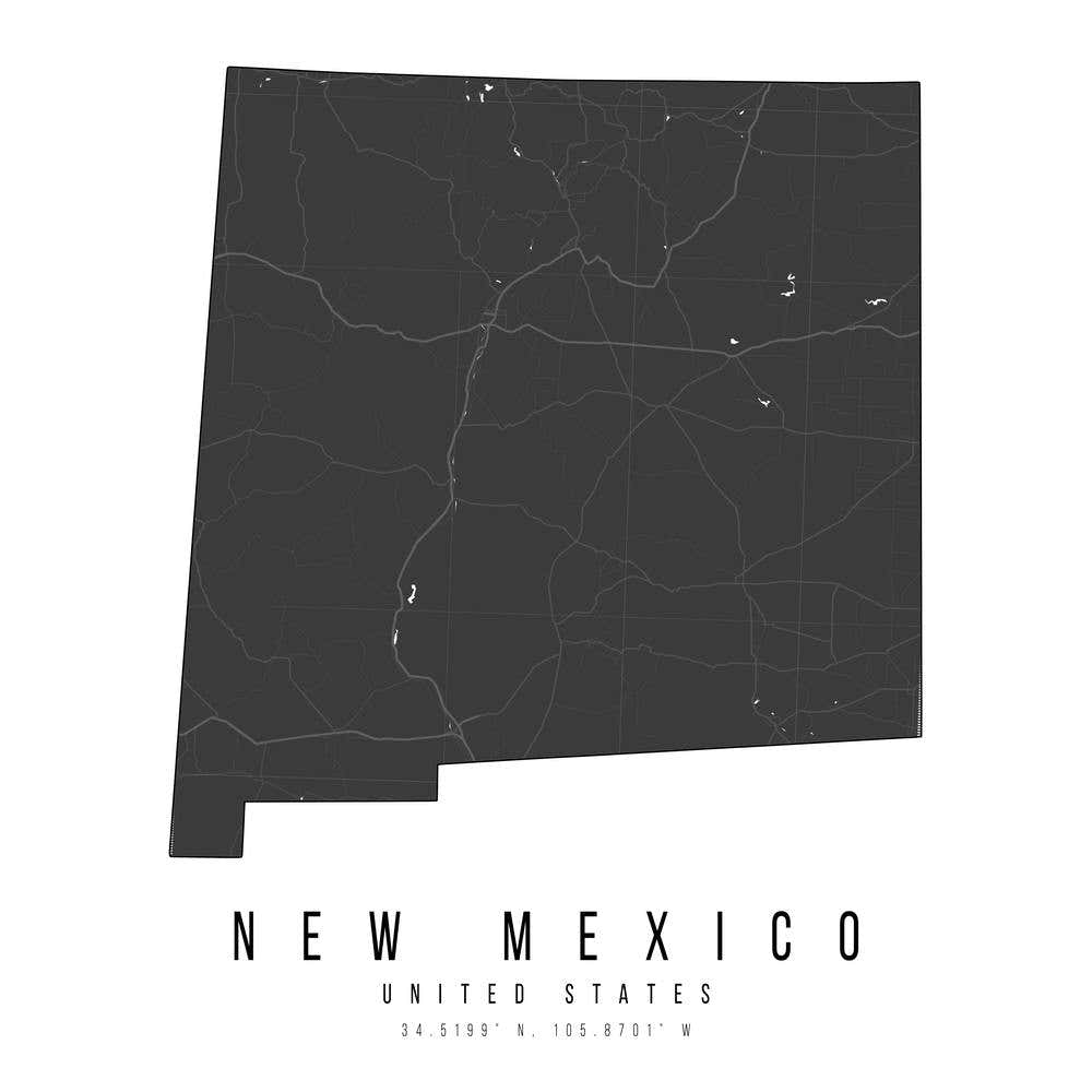 New Mexico Mono Black And White Modern Minimal Street Map Square