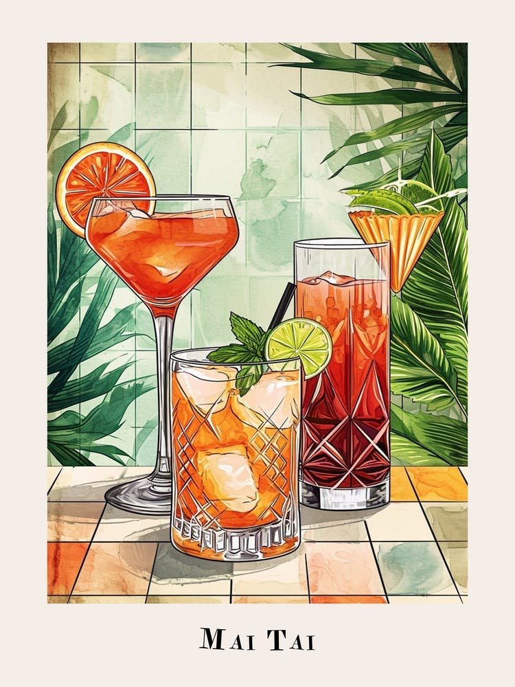 Mai Tai Watercolour Poster 1