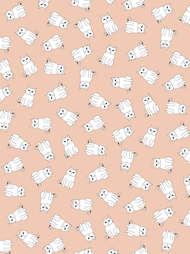 White Cat Pattern On Blush Pink