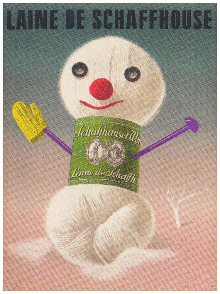 Yarn Snowman Vintage Poster