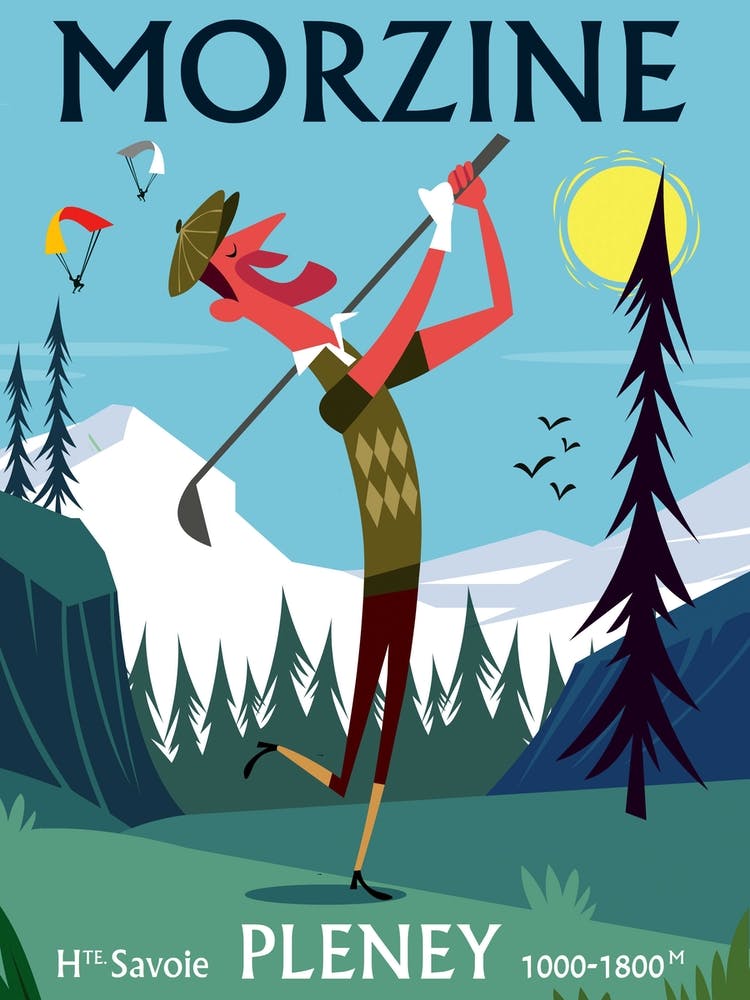 Morzine Golfing Poster Blue & Green