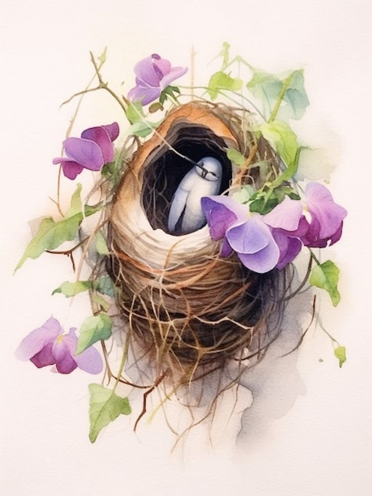 Beehive With Sweet Pea Watercolour Illustration 2