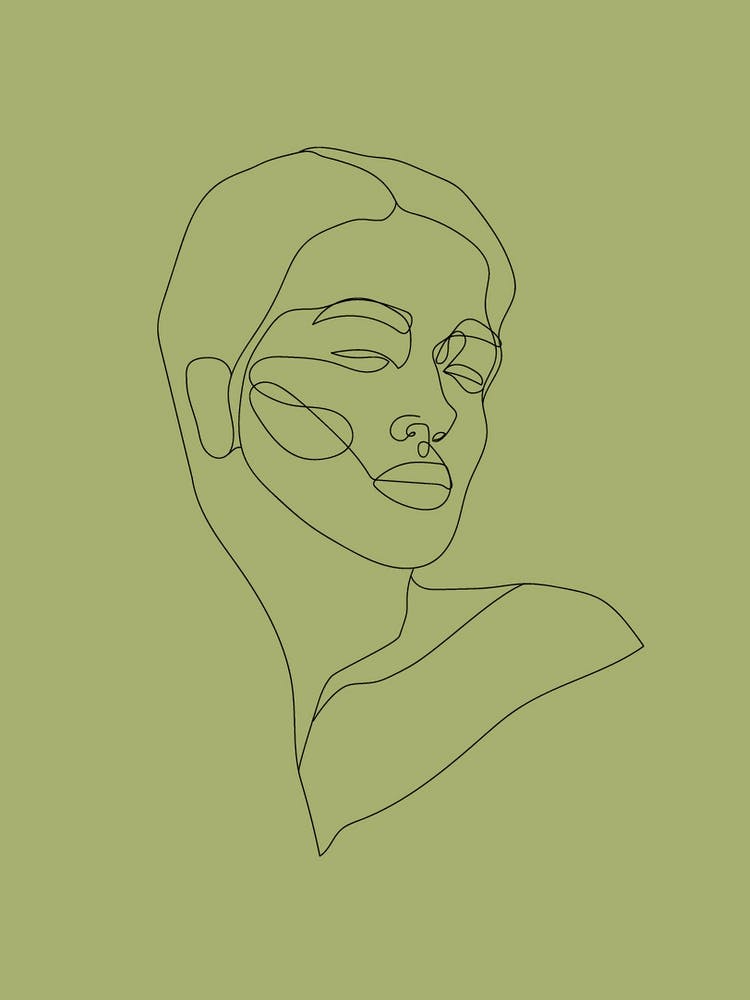 One line drawing of girl pistachio greens