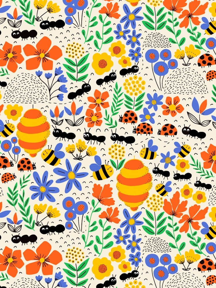 Bees, Ants, Ladybugs And Flowers Happy Kids 1