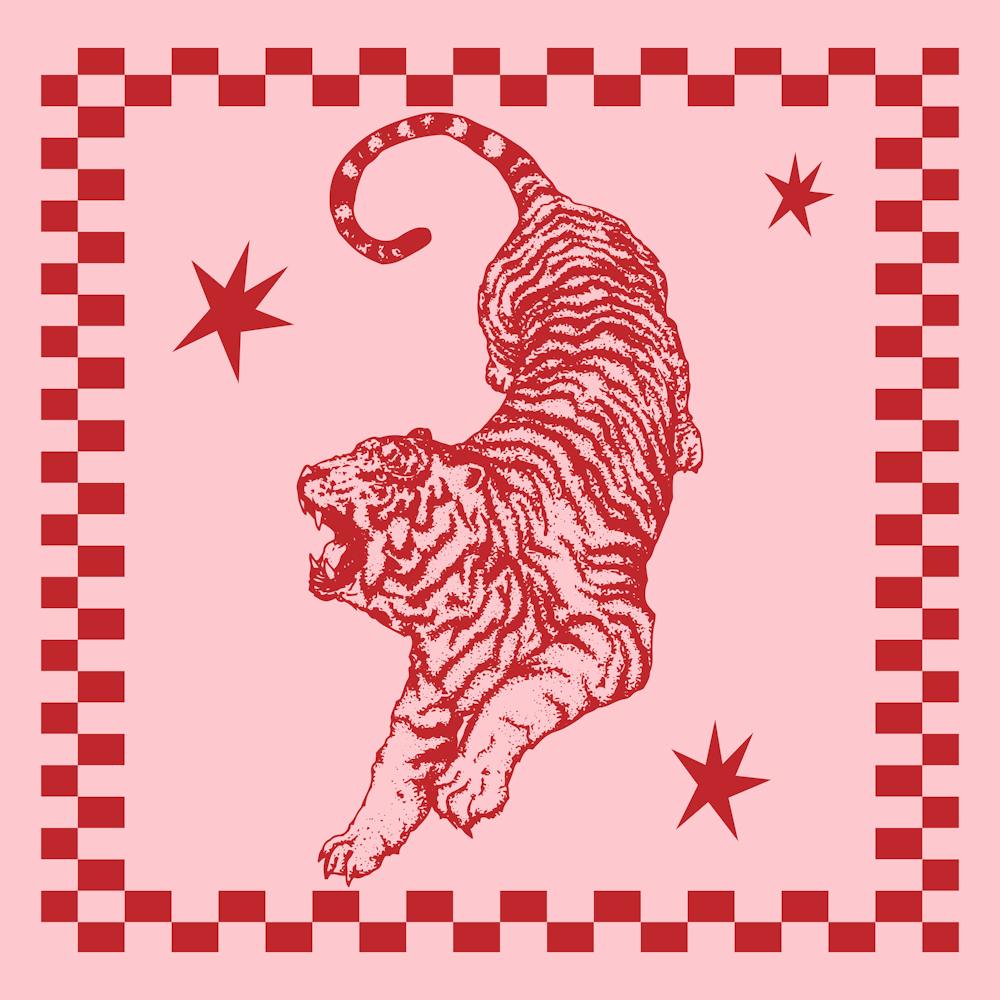 Retro Tiger in Red and Pink 1