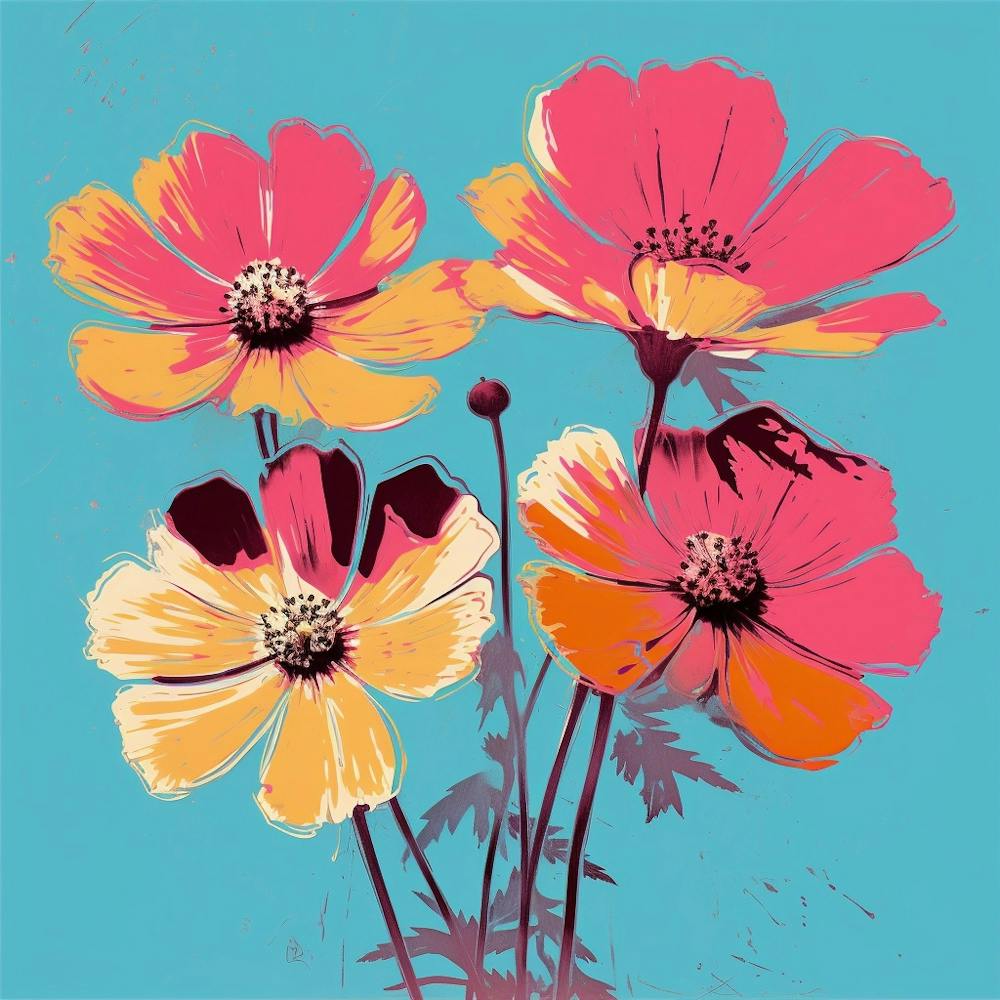 Andy Warhol Style Pop Art Flowers Cosmos 2 Square