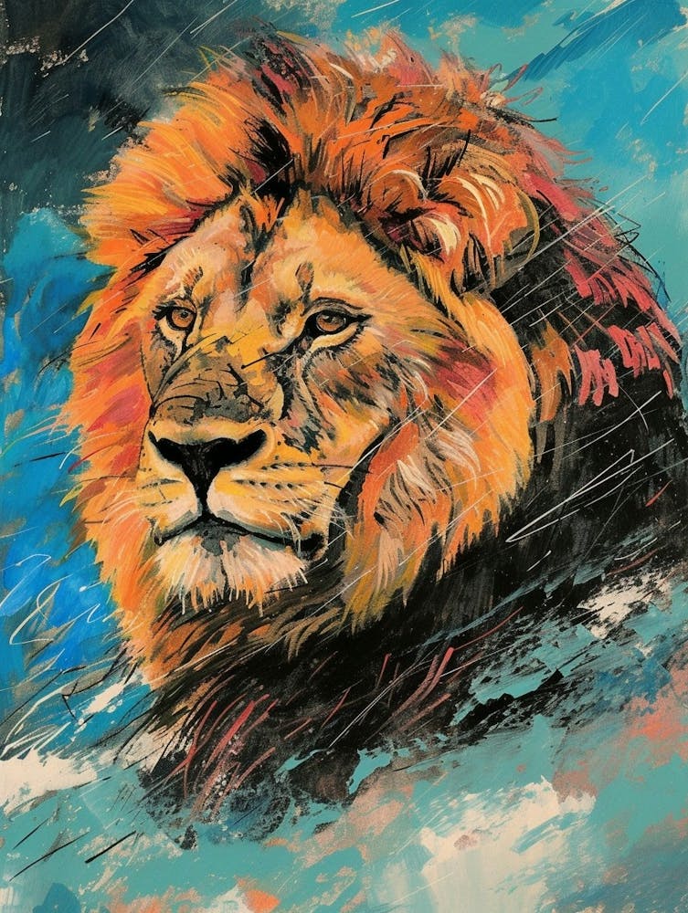 Masai Lion Facing A Storm Fauvist Painting 4