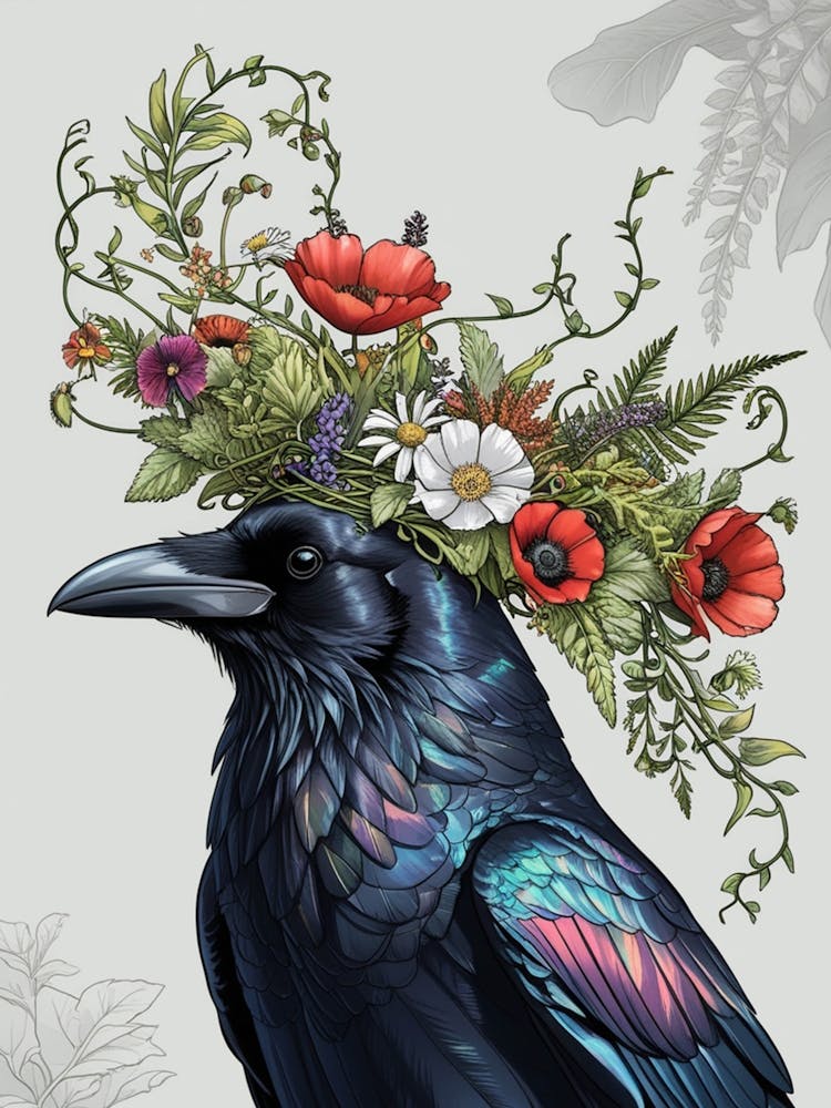 Crow With Flowers