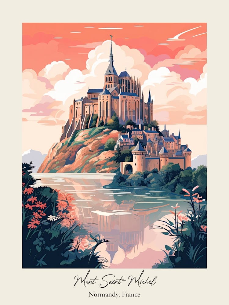 Mont Saint Michel Normandie, Frankreich Süße Botanische Illustration Reise 0 Poster