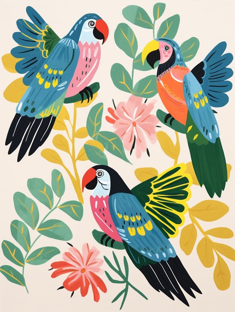 Peinture Oiseau Style Folklorique Ara 2