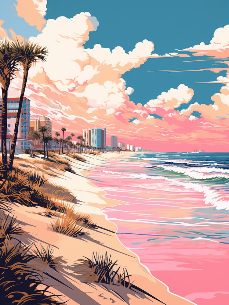 An Illustration In Pink Tones Of  Gulf Shores Beach Alabama 2