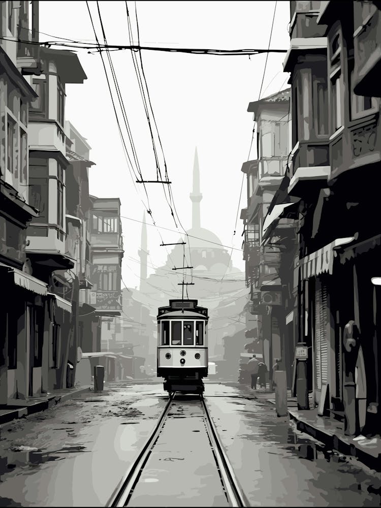 Istanbul Turkey Black And White Old Photo 1
