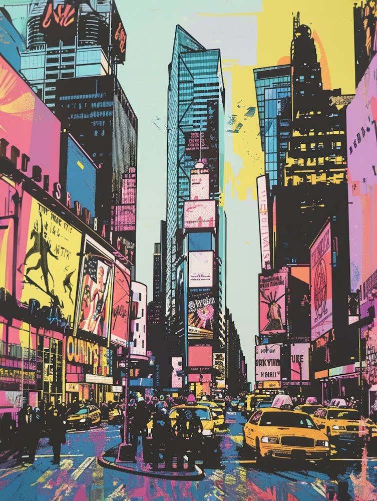 Times Square New York Colourful Silkscreen Illustration 3
