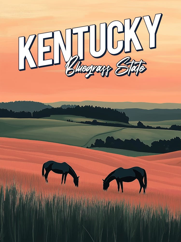 Kentucky Horses Travel Poster