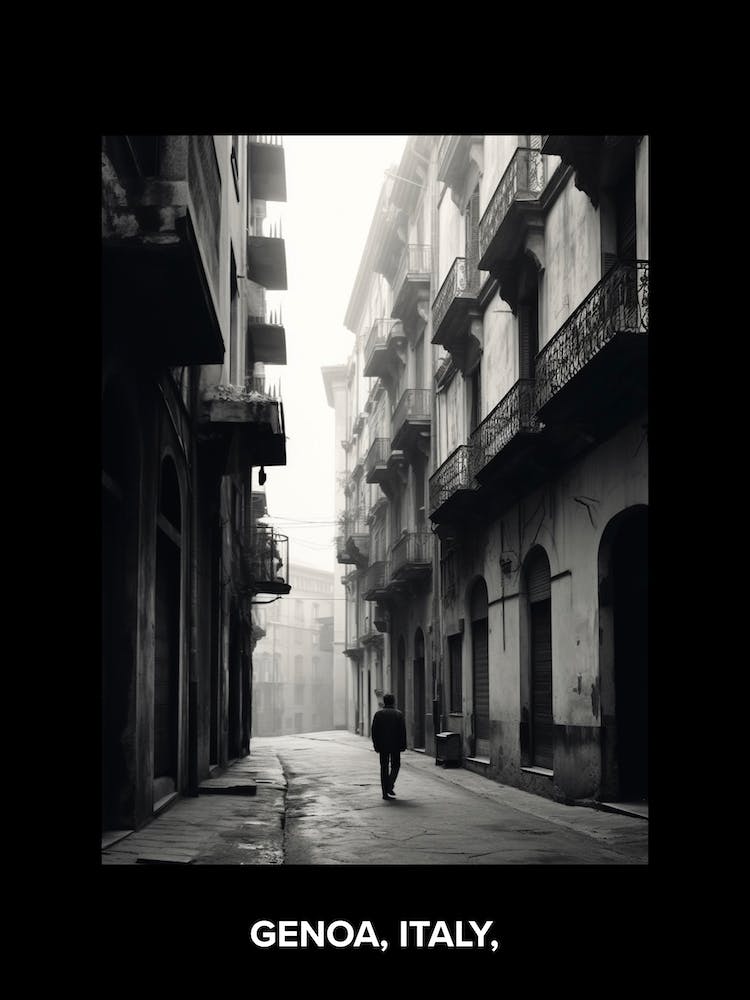 Poster Of Genoa, Italy,, Mediterranean Black And White Photography Analogue 4