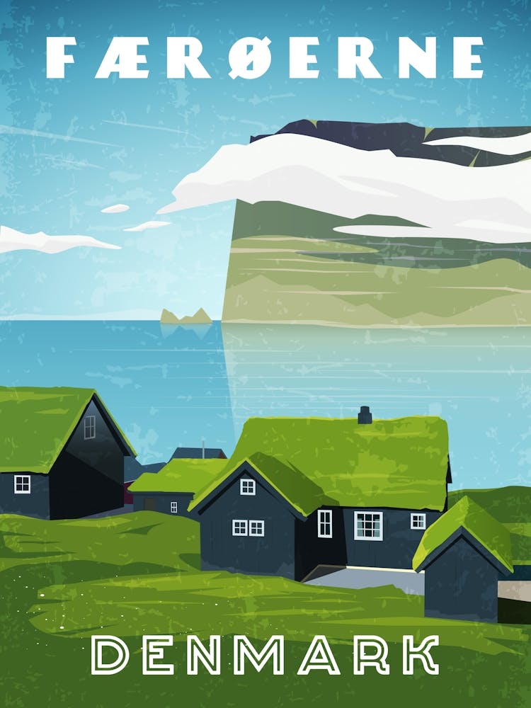 Faroe islands/Faroerne, Denmark — Retro travel minimalist poster