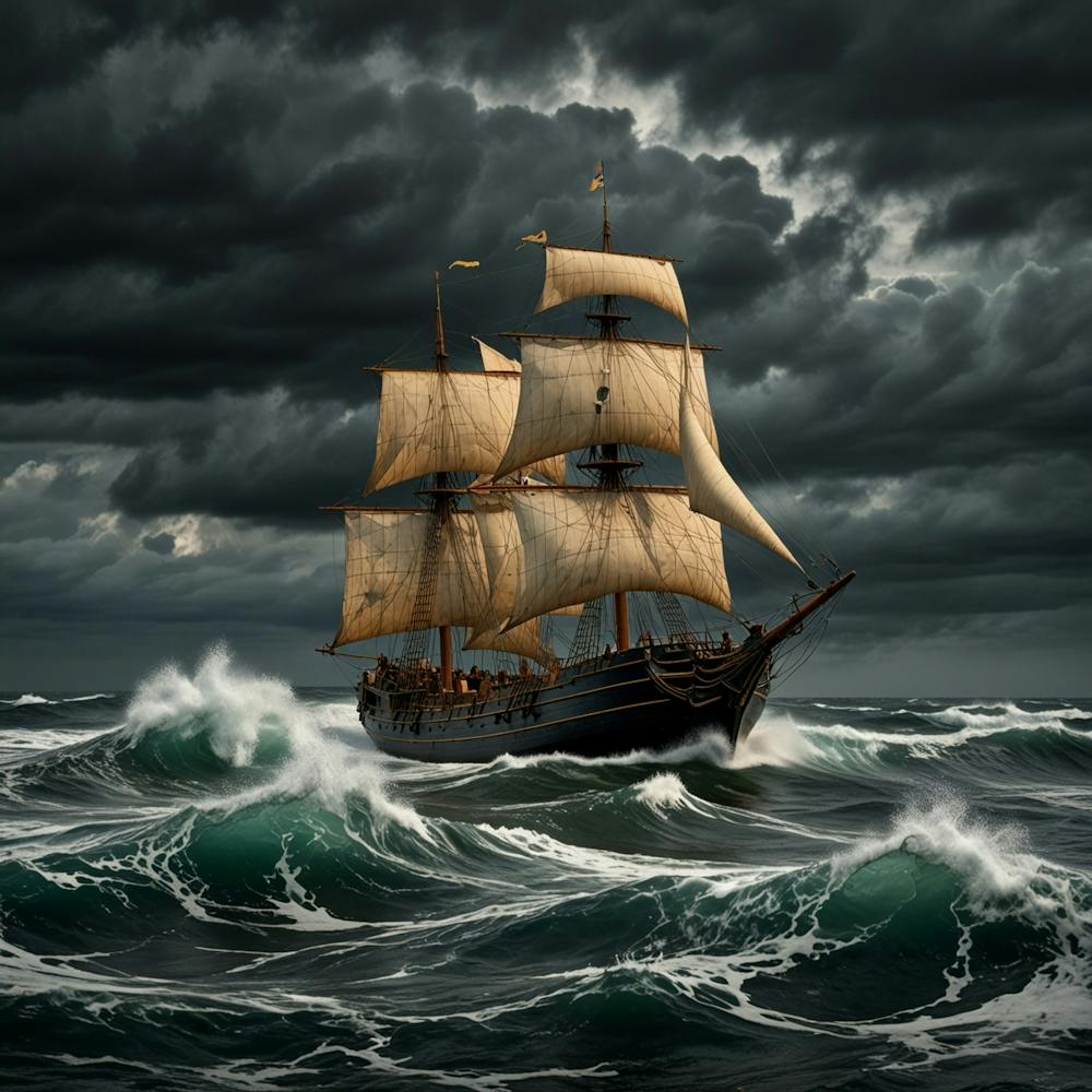 Sailing Ship In Stormy Sea