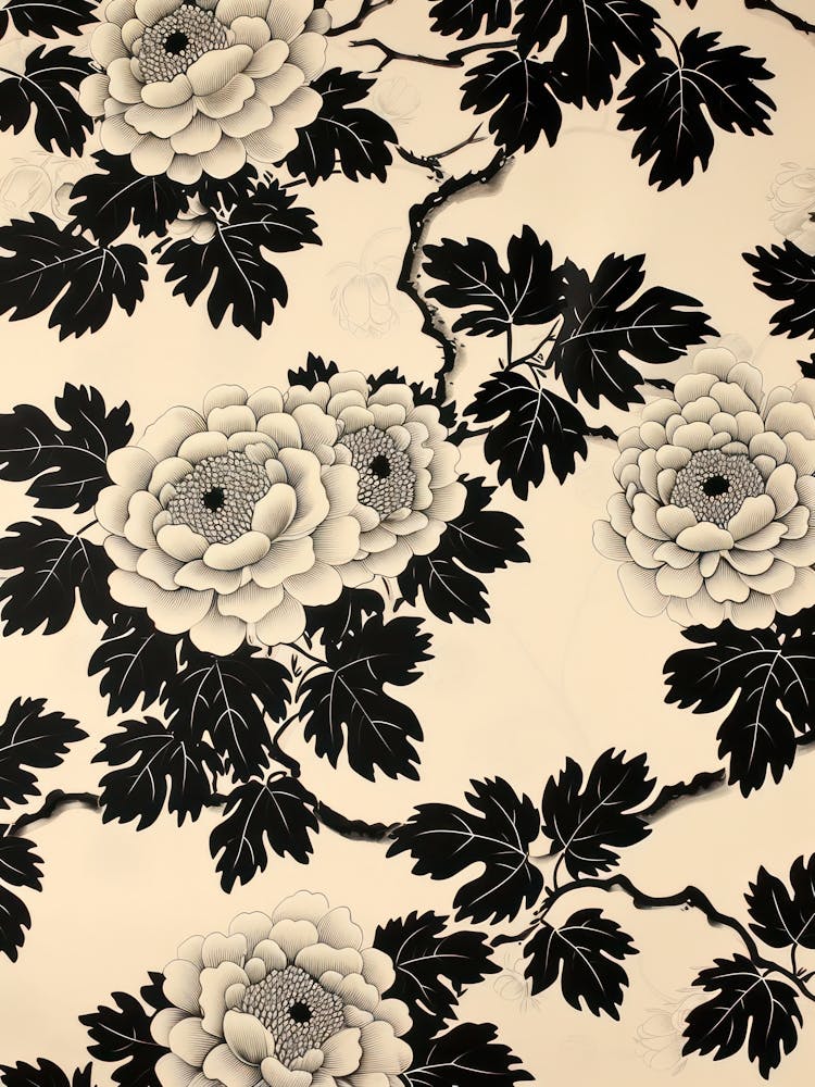 Great Japan Hokusai Black And White Flowers 15