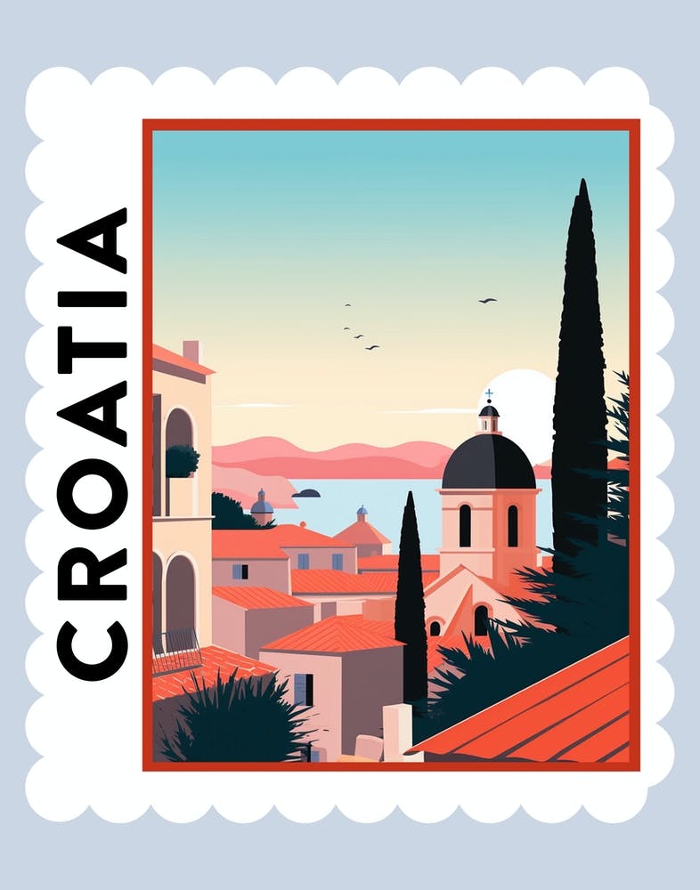 Croatia 2 Travel Stamp Poster