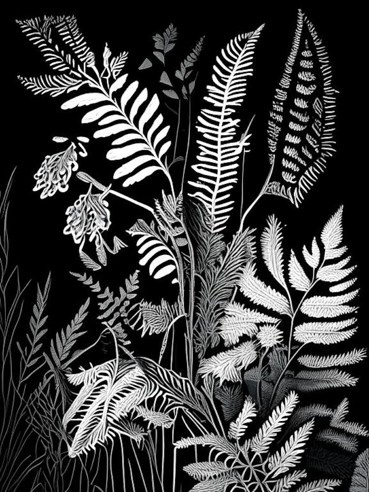 Lady Fern Wildflower Linocut 1