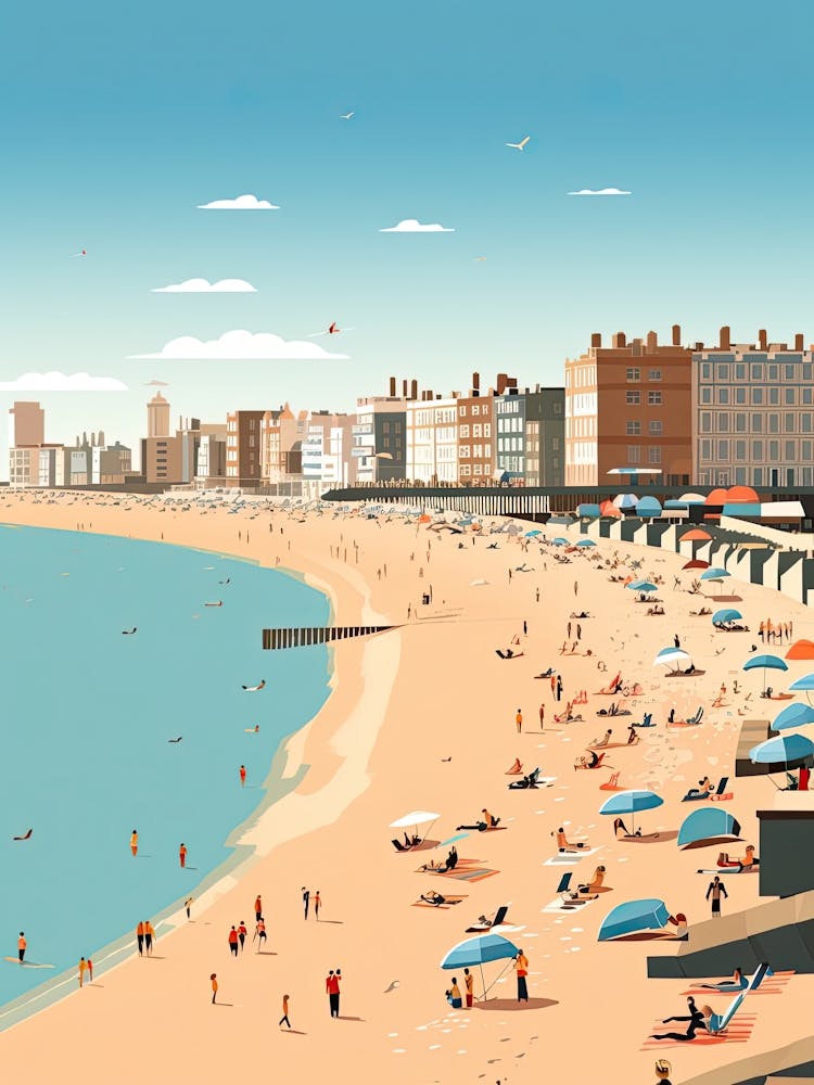 Brighton Beach, England, Flat Illustration 1