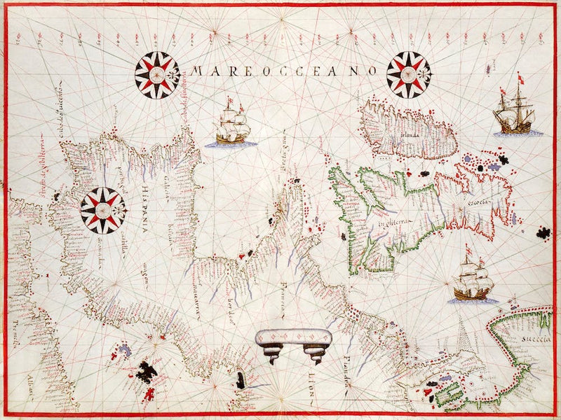 Portolan Atlas Of The Mediterranean Sea, Western Europe, And The Northwest Coast Of Africa World Map Drawn On An Oval Projection