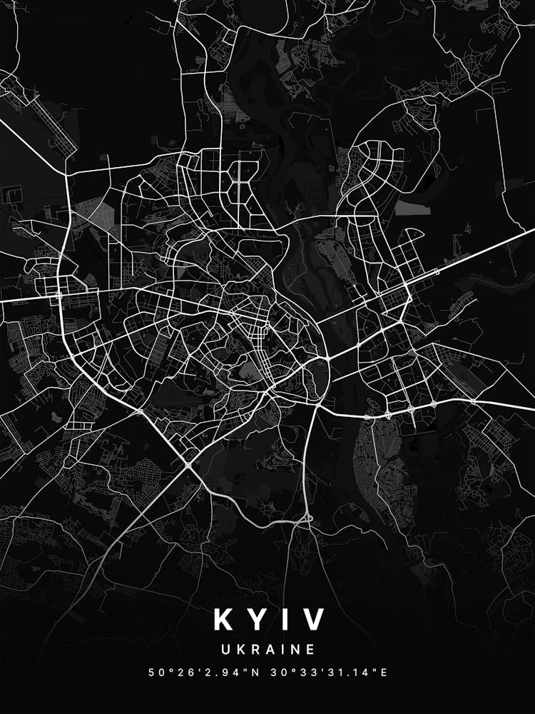 Kyiv Ukraine Black Map