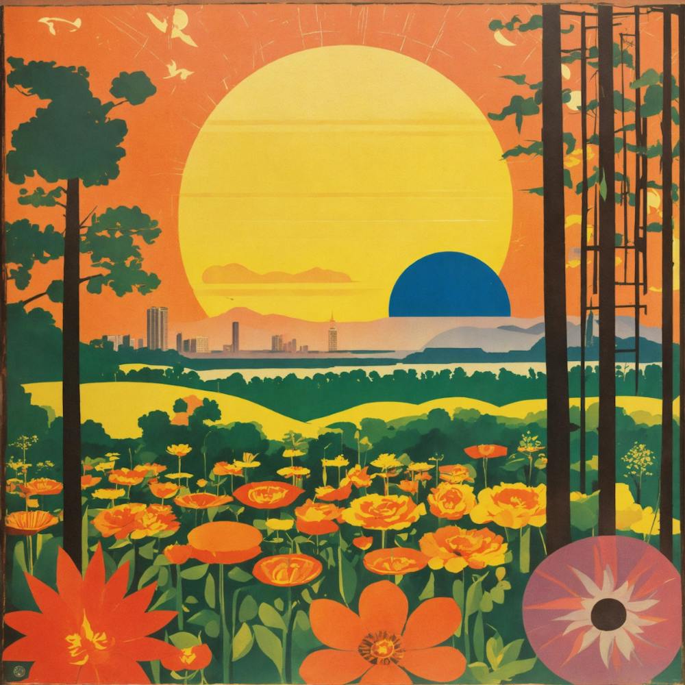 Sunset Over Flowers