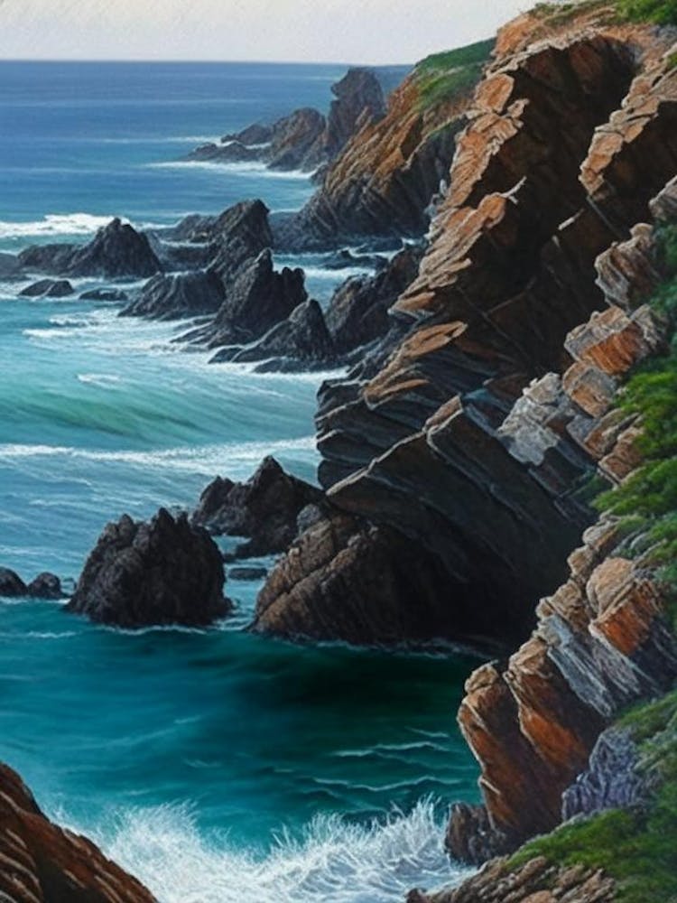 Falaises Côtières et Rives Rocheuses Paysage Aquatique Crayon 2