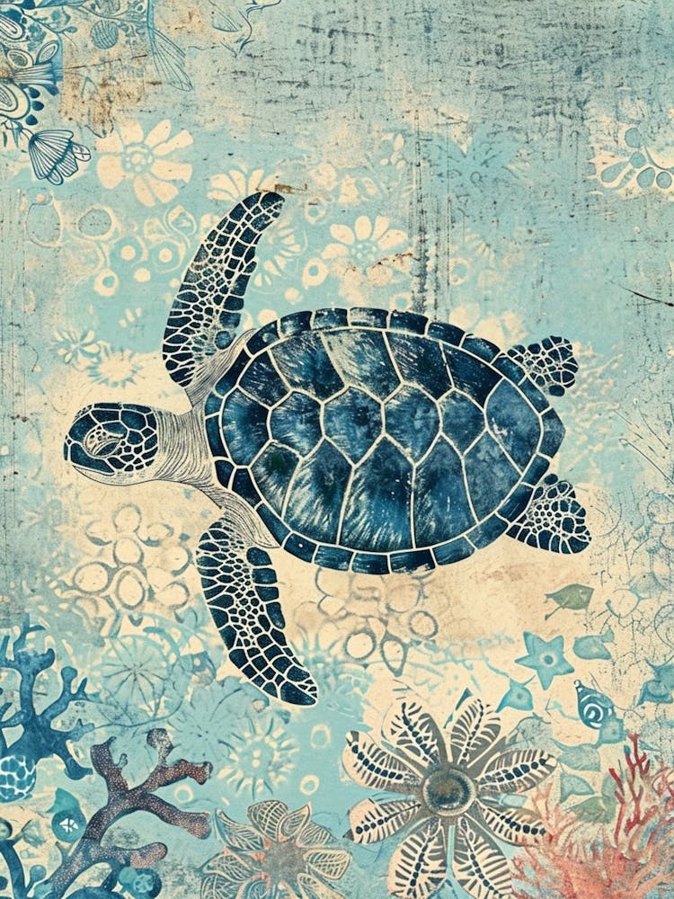 Blue Pastel Sea Turtle Scrapbook Collage