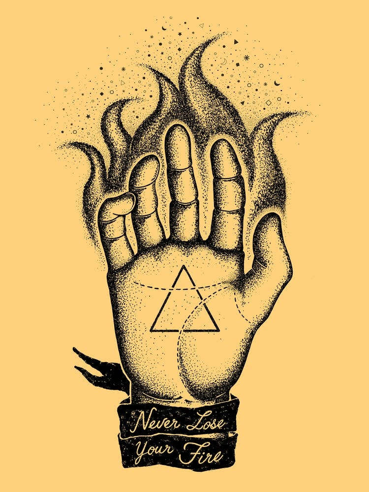 Vintage Flame Fire Esoteric Hand