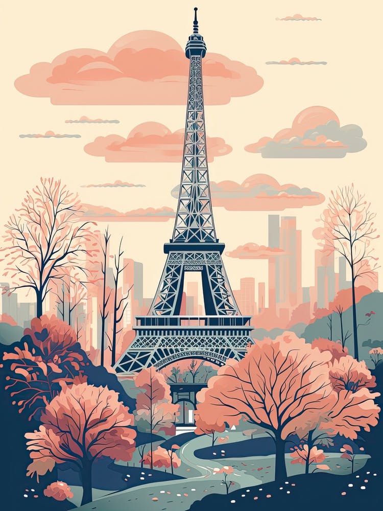 Eiffel Tower   Paris, France   Cute Botanical Illustration Travel 5